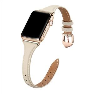 Apple Watch Genuine Leather Band - Ivory Straps & Gold Hardware
